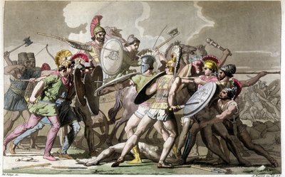 Gevecht om het lijk van Patroclus (Trojaanse Oorlog) - in "Het Oude en Moderne Kostuum" door Ferrario, ed. Milaan door Giulio Ferrario