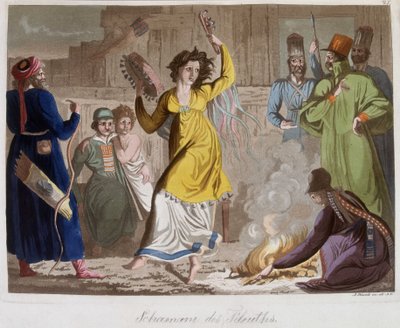 Dans van een jonge sjamaan van de telenths - in "Le costume ancien et moderne" door J. Ferrario, ed. Milaan door Giulio Ferrario