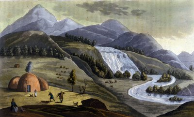 Landschap van Lapland, woningen van de inheemse Sami in 