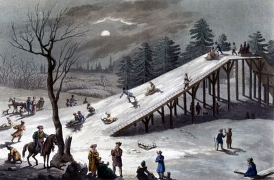Montagne russe: slee en ijstrack in Rusland - in "Le Costume ancien et moderne" door Ferrario, uitgegeven in Milaan door Giulio Ferrario