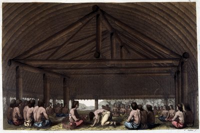 Op het eiland van Vrienden (Tonga), Koning Pulaho drinkt de Kava - in "The Old and Modern Costume" door Dr. Jules Ferrario, ed. Milaan door Giulio Ferrario