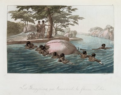 Inwoners van Zanzibar steken de rivier Lebee over - in "Het oude en moderne kostuum" door Ferrario, uitgegeven in Milaan door Giulio Ferrario