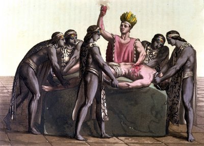 Topiltzin (hogepriester van oude Mexicaanse beschavingen) brengt een mensenoffer - in 