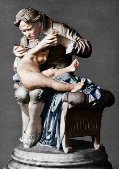Edward Jenner, Engelse arts, vaccineert zijn zoon, c1796 c1900 door Giulio Monteverde