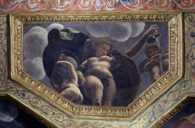 Een nimf. Fresco door Giulio Pippi de