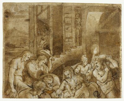 Aanbidding van de herders: Bovenste helft door Giulio Romano