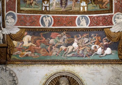 Camera delle Aquile, detail van de fries die de strijd tussen de Grieken en de Amazonen uitbeeldt (detail) door Giulio Romano