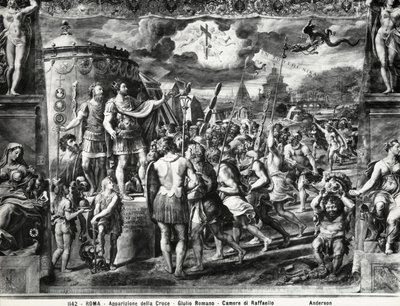 Constantijns Visioen van het Kruis, uit de Sala di Costantino, Raphael Kamers door Giulio Romano