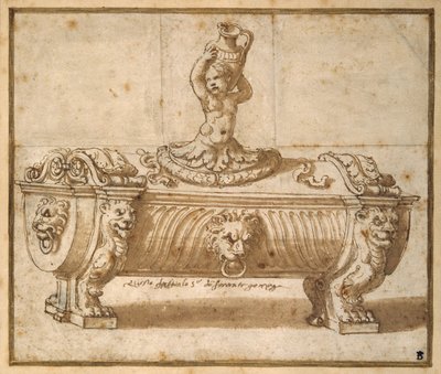 Ontwerp voor een suikergoeddoos door Giulio Romano