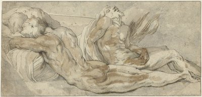 Drie liggende mannen door Giulio Romano