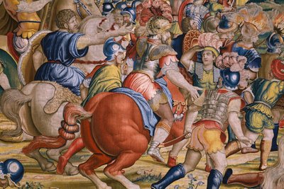 Vlaamse wandtapijt. Serie De Daden van Scipio: De slag bij Zama. Cartonist Giulio Romano. Atelier van Balthasar van Vlierden (?), Brussel. 1523-1532 (detail). door Giulio Romano