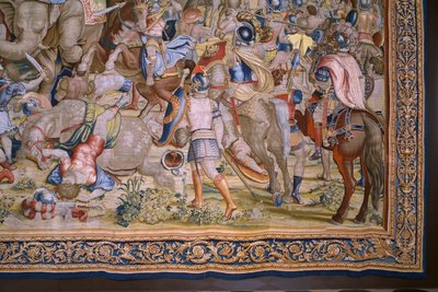 Vlaamse wandtapijt. Serie De Daden van Scipio: De slag bij Zama. Cartonist Giulio Romano. Atelier van Balthasar van Vlierden (?), Brussel. 1523-1532 (detail). door Giulio Romano