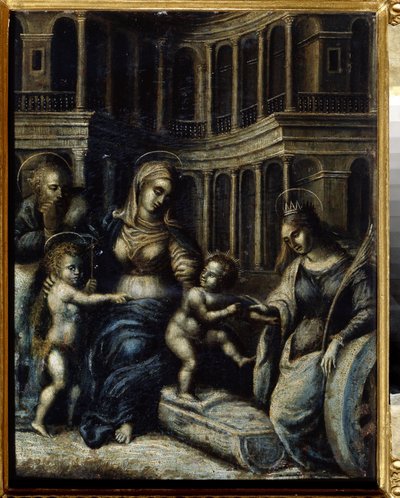 De Heilige Familie met Sint-Catharina door Giulio Romano