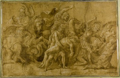 Menelaos houdt het lichaam van Patroklos vast door Giulio Romano
