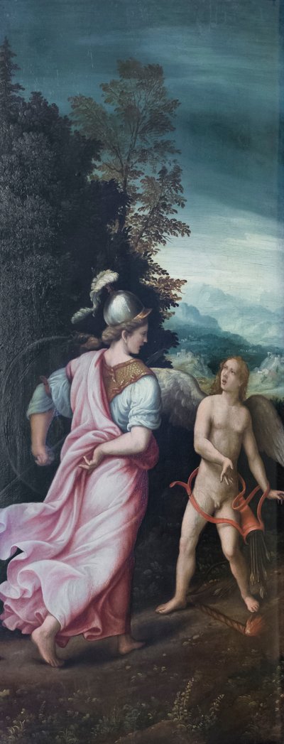 Minerva berispt Cupido door Giulio Romano