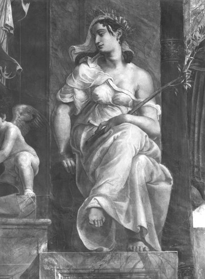 Vrede naast Paus Damasus I (c.304-384) (detail) door Giulio Romano