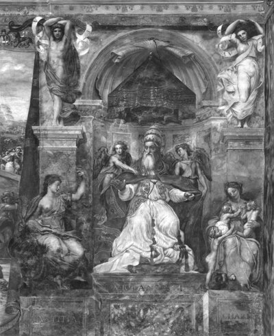 Paus Urbanus I (d.230) tussen Gerechtigheid en Liefdadigheid door Giulio Romano