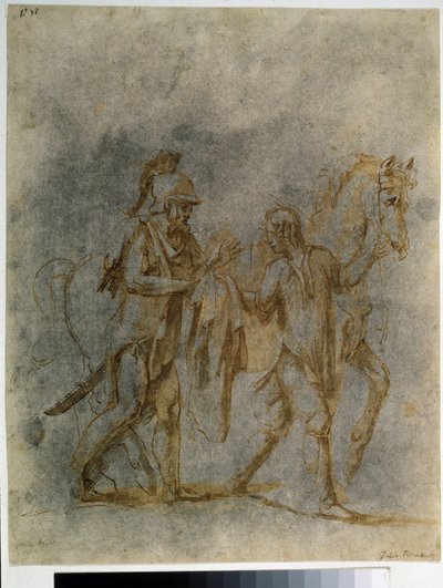Sint Maarten en een bedelaar, aquarel en inkt van Giulio Pippi de