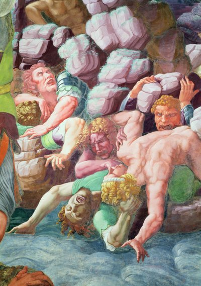 Sala dei Giganti, detail van de vernietiging van de reuzen door Jupiters bliksems (detail) door Giulio Romano