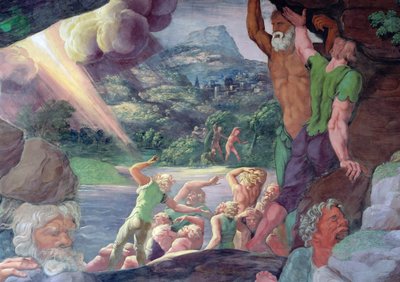 Sala dei Giganti, detail van de vernietiging van de reuzen door Jupiters bliksems (detail) door Giulio Romano