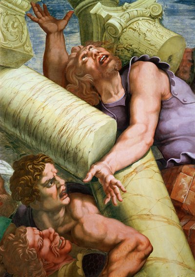 Sala dei Giganti, detail van de vernietiging van de reuzen door Jupiters bliksems (detail) door Giulio Romano
