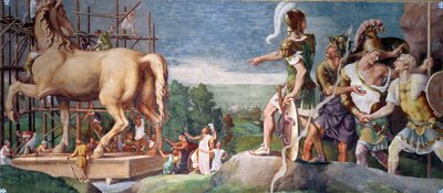 De Constructie van het Houten Paard van Troje door Giulio Romano