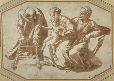De Heilige Familie en Sint Anna met het Christuskind dat leert lopen door Giulio Romano