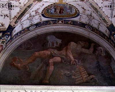 De loggia, detail (lunet in het gewelf met Pan en saters) door Giulio Romano