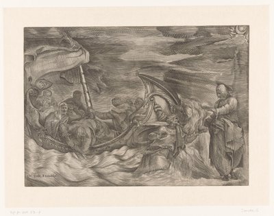 Christus lopend over het water door Giulio Sanuto (attributed to)