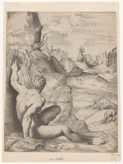 Johannes de Doper in de woestijn door Giulio Sanuto