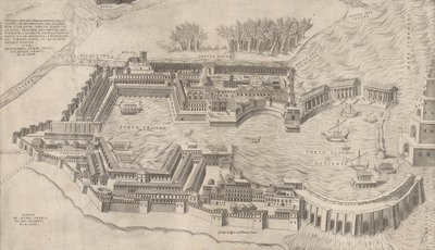 Speculum Romanae Magnificentiae: Vogelvlucht van de haven van Rome door Giulio de Musi