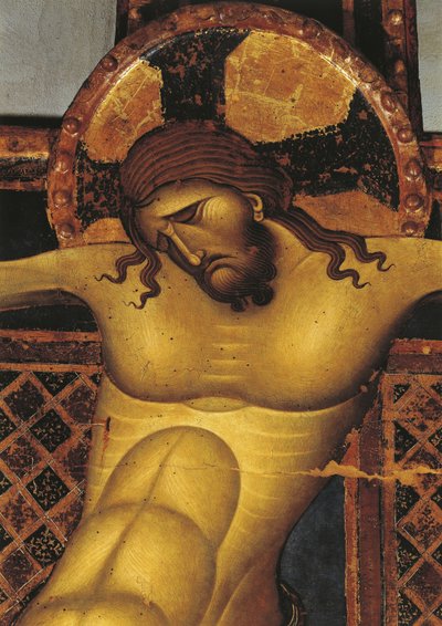 Close-up van een muurschildering van Jezus Christus, St. Dominic Kerk, Giunta Pisano, Bologna, Emilia Romagna, Italië door Giunta Pisano