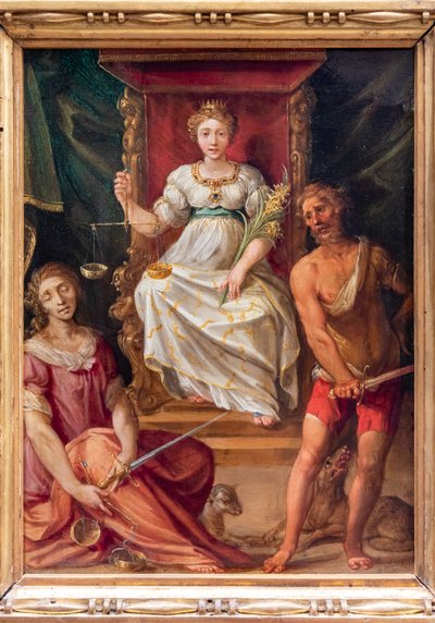 Gerechtigheid (of Billijkheid), met Onrecht en Contrast door follower of Giuseppe Cesari