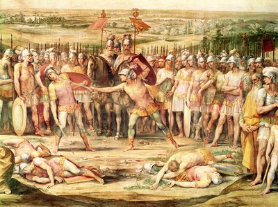 Slag tussen de Horatii en de Curiatii door Giuseppe Cesari