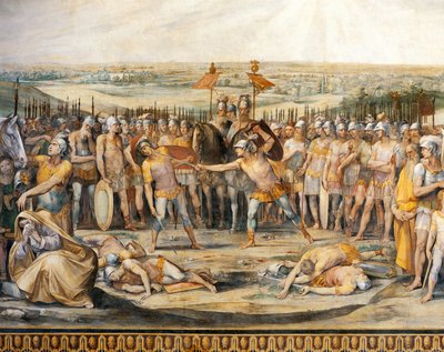 Gevecht tussen Horatii en Curiatii, door Giuseppe Cesari, fresco, Hal van Horatii en Curiatii, Conservatorenpaleis, Rome, Romeins Koninkrijk, Italië door Giuseppe Cesari