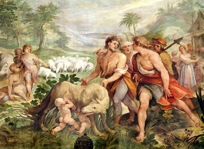 Romulus gezoogd door de wolvin, uit de Sala dei Horatii e Curacii door Giuseppe Cesari