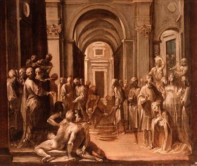 St. Laurentius onder de Armen en Zieken, modello voor een fresco door Giuseppe Cesari