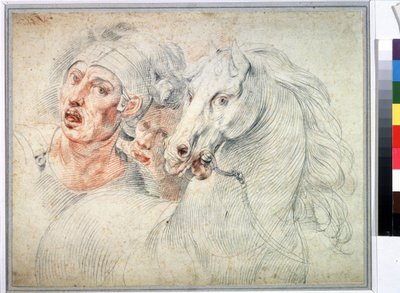 Studie van een paard en twee soldaten door Giuseppe Cesari