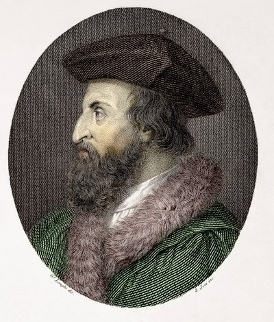 Portret van de Italiaanse arts, dichter en humanist Girolamo Fracastoro (Hieronymus Fracastorius of Jerome Fracastor) (1478/83-1553) Gravure Privécollectie door Giuseppe (after) Longhi