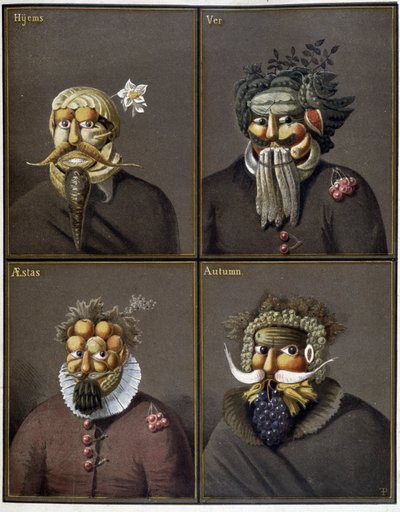 De vier seizoenen: mannen met groentehoofden in de stijl van Giuseppe Arcimboldo door Giuseppe (style of) Arcimboldo