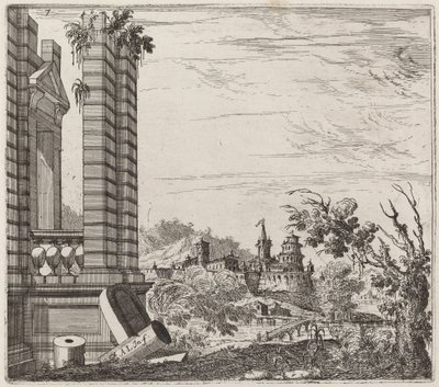 Fantastisch Rivierlandschap met Ruïnes en een Kasteel door Giuseppe Antonio Landi