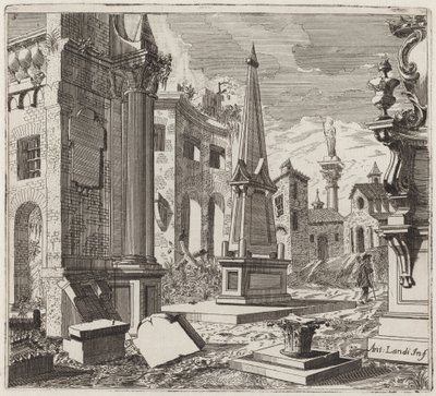 Fantastisch stadsgezicht met ruïnes door Giuseppe Antonio Landi