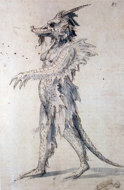 Kostuumontwerp voor een kostuum voor een draak door Giuseppe Arcimboldi