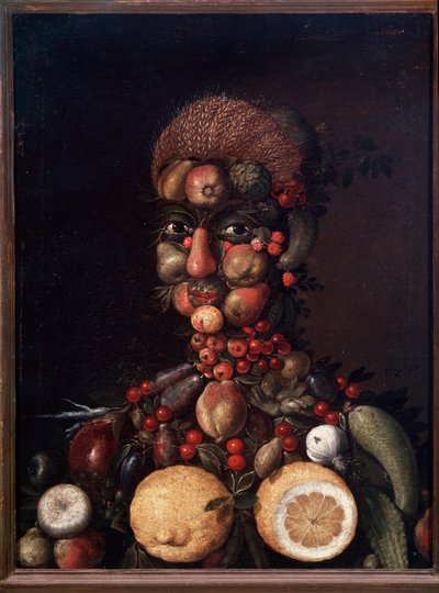 Menselijke figuur gemaakt van fruit en groenten door Giuseppe Arcimboldo