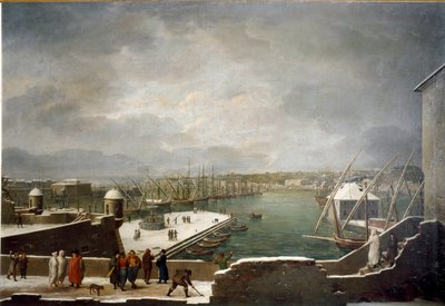 Uitzicht op de haven van Genua bedekt met sneeuw door Giuseppe Bacigalupo
