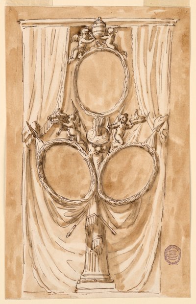 Decoratie voor portret van Paus Pius VI en koninklijk paar door Giuseppe Barberi