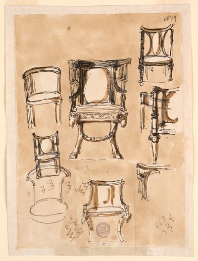 Ontwerpen voor stoelen door Giuseppe Barberi