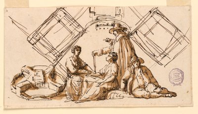 Deel van een blad van een tekenboek: figuren en architecturale plannen door Giuseppe Barberi