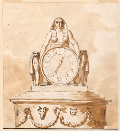 Project voor een licht gewijzigde suggestie voor het bovenste deel van het voetstuk en de figuur met de wijzerplaat in 1938-88-2109 door Giuseppe Barberi