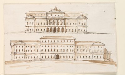 Twee hoogtes van het centrale deel van een paleis door Giuseppe Barberi